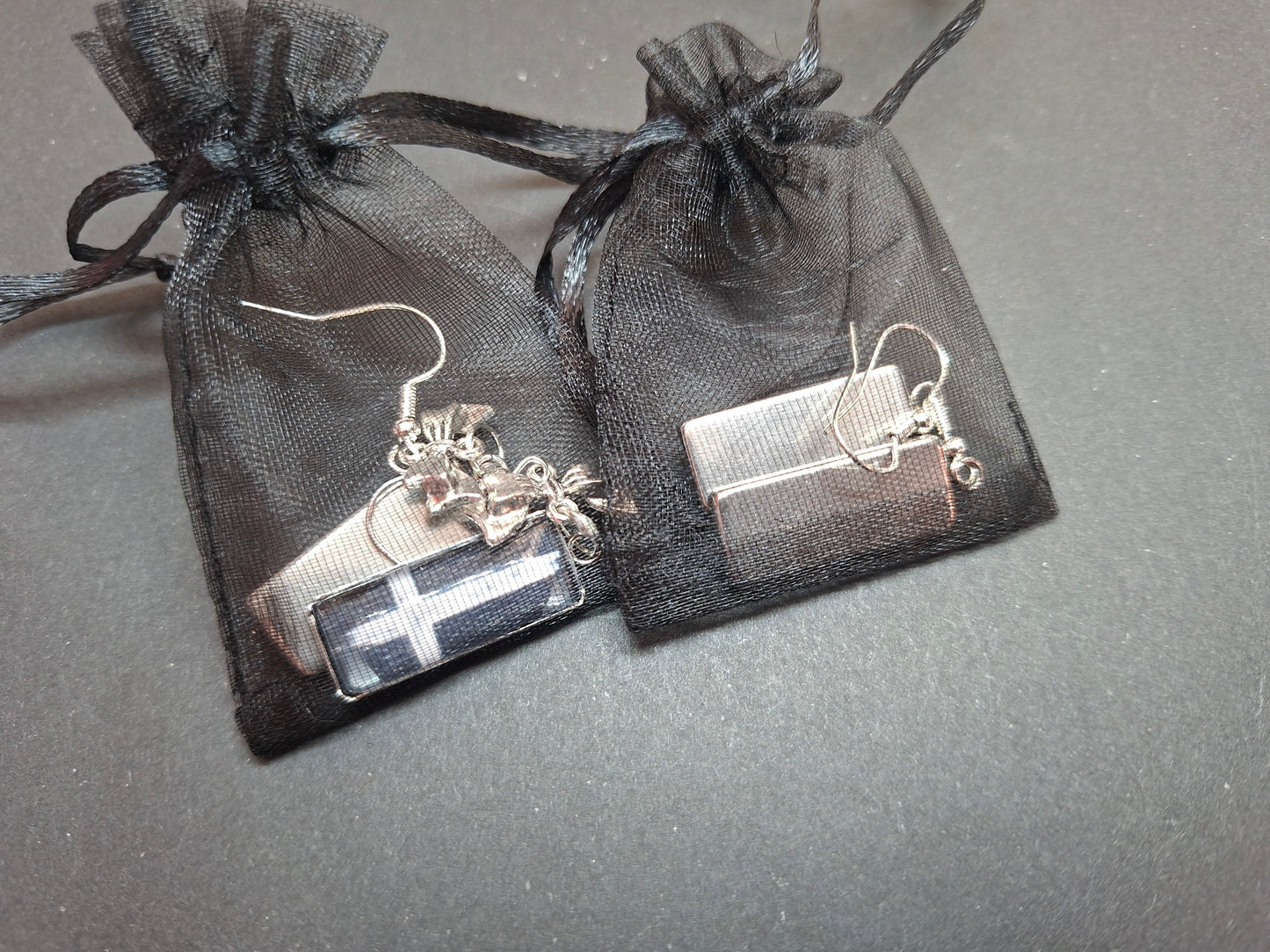 Rectangle earrings,inverted cross with bow or plain: Goth Witchy Occult Witch Pagan Satanic