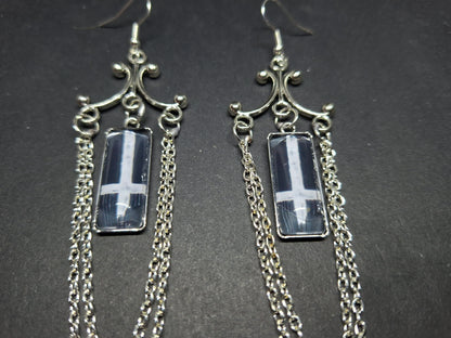 Chandelier earrings" inverted cross image with chains" :Satanic witchy witchcraft goth ritual jewelry
