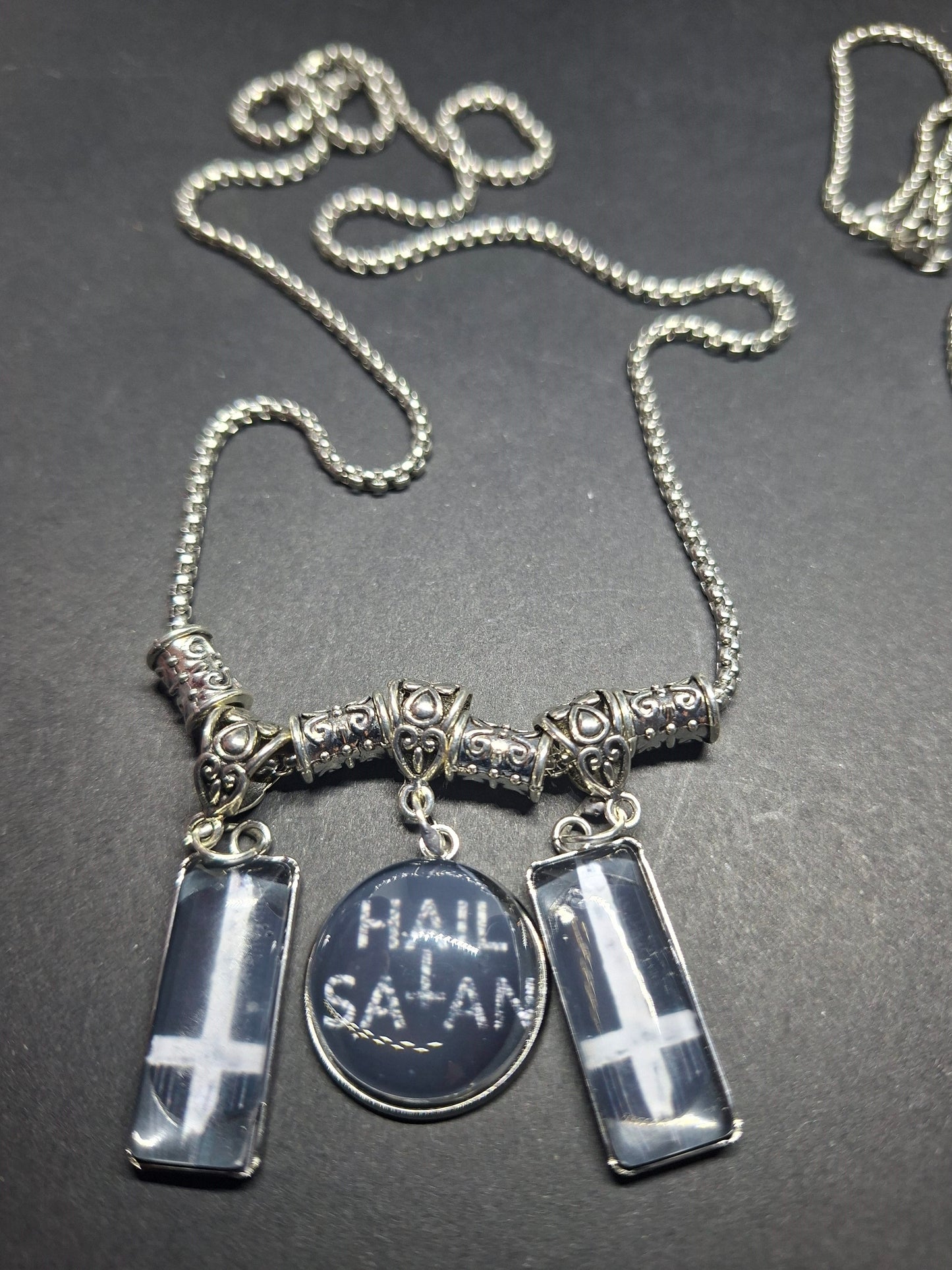 Satanic necklace "Hail Satan with inverted crosses" :goth witchy killstar occult ritual jewelry
