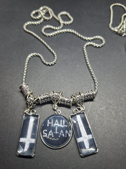 Satanic necklace "Hail Satan with inverted crosses" :goth witchy killstar occult ritual jewelry