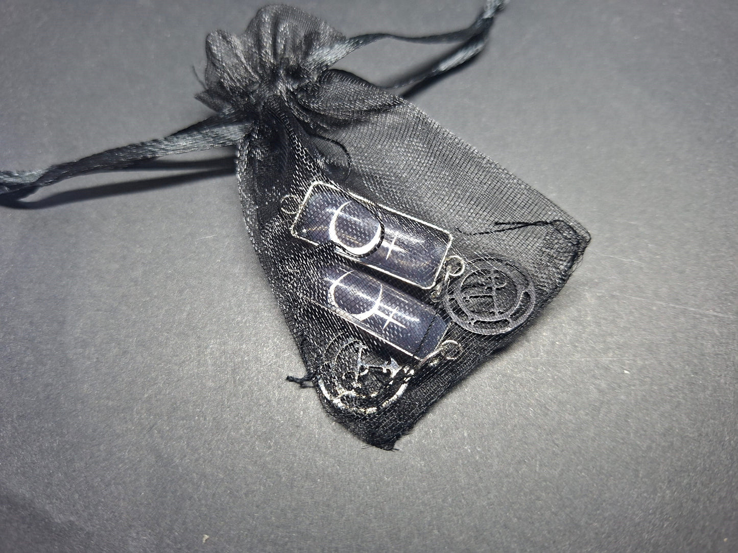 Symbol of "Lilith" Inspired Stainless Steel rectangle image earrings with black sigil