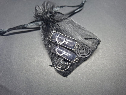 Symbol of "Lilith" Inspired Stainless Steel rectangle image earrings with black sigil