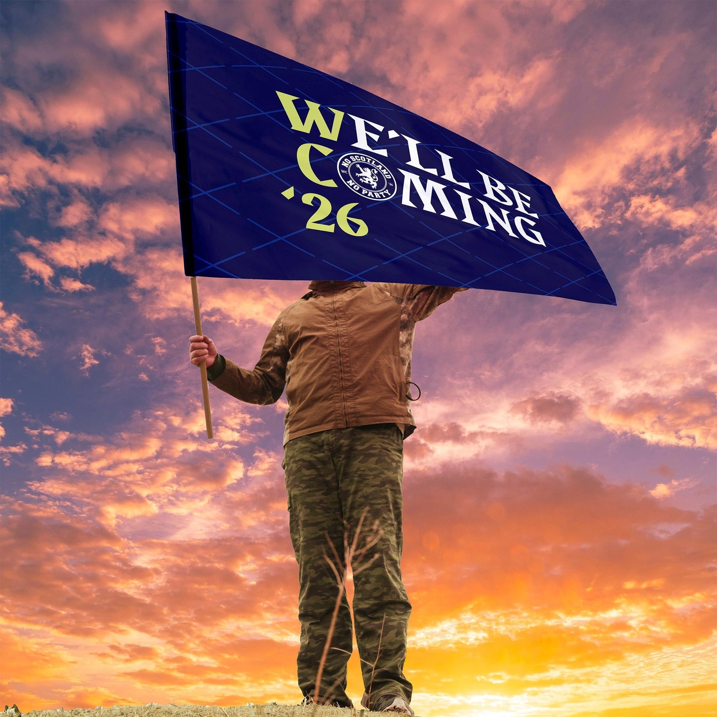 Scotland - We'll Be Coming Flag with Sleeve - WC26 - 4 Sizes!