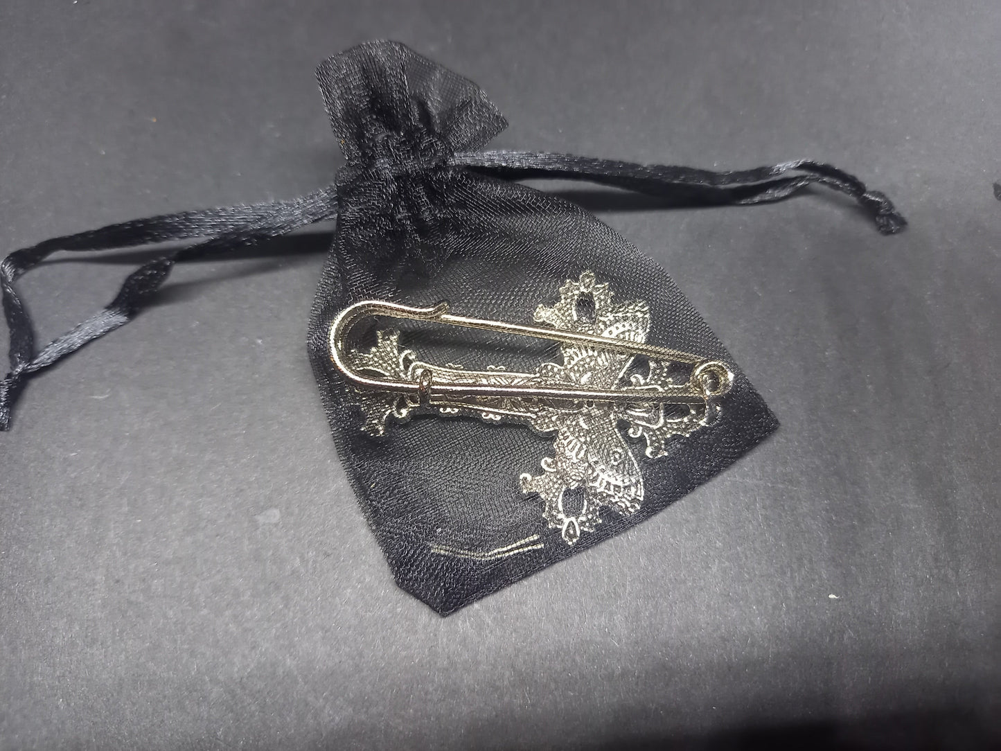 Goth Gothic Witchy Witch Killstar "Death Head Moth in ornate cross" kilt pin brooch
