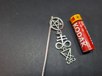 Metal hair stick with "Satanic Trinity " detail : Goth witchy killstar witch Occult style