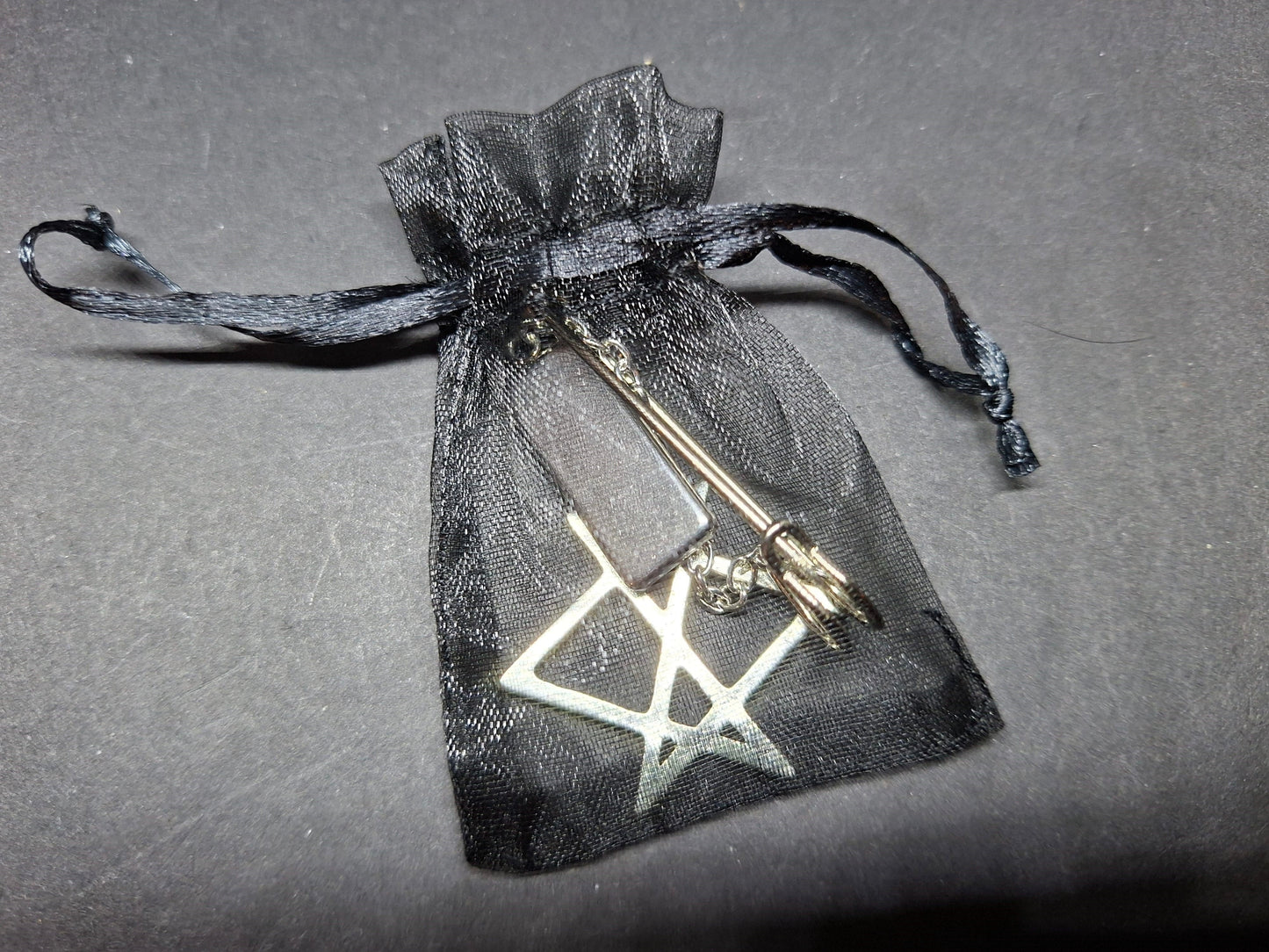 Goth Gothic Witchy Witch satanic occult Aleister Crowley Thelema "Unicursal hexagram" kilt pin brooch