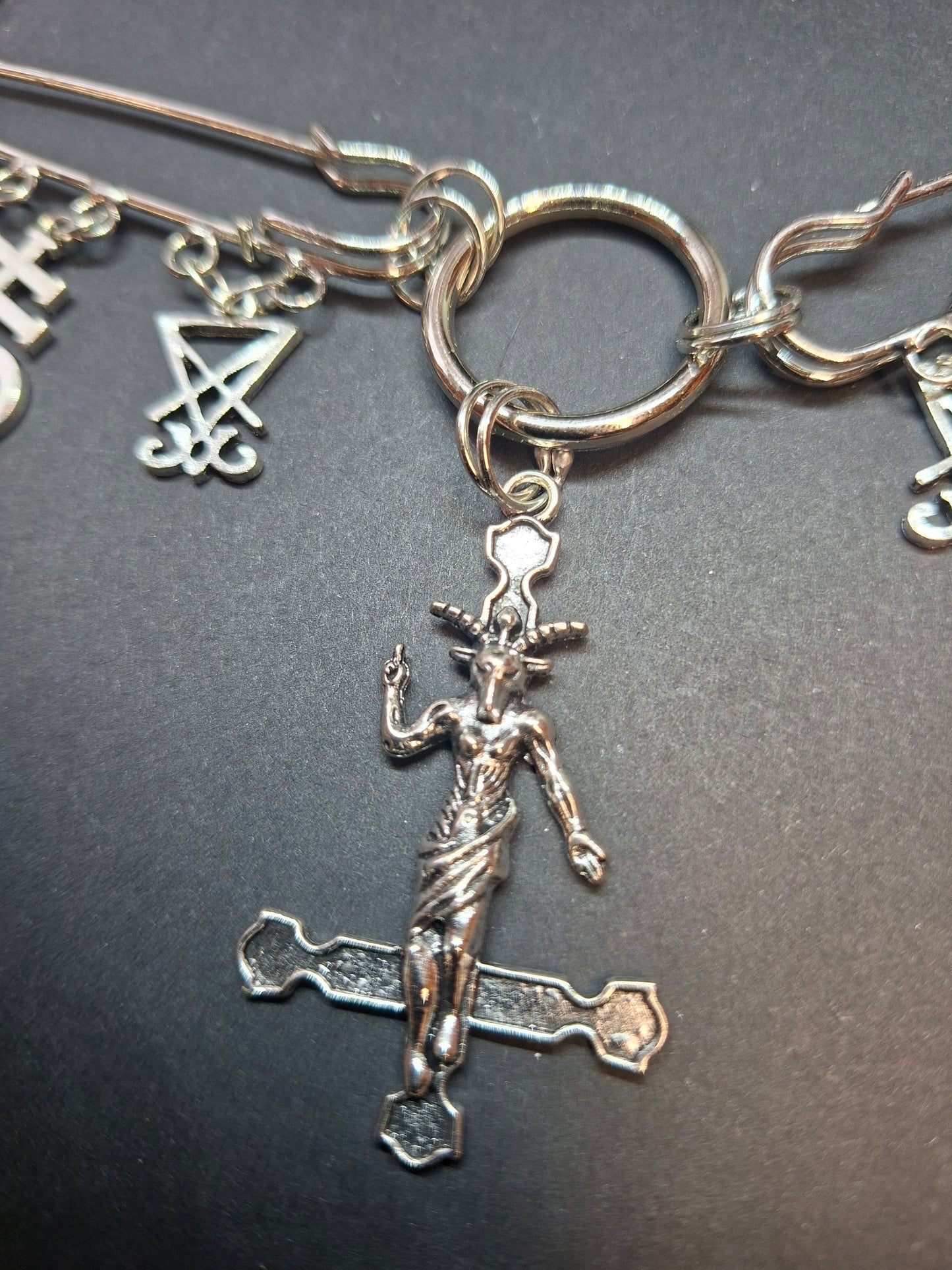 Kilt pin necklace ,Baphomet cross,satanic trinity :Gothic witchy satanic aesthetic
