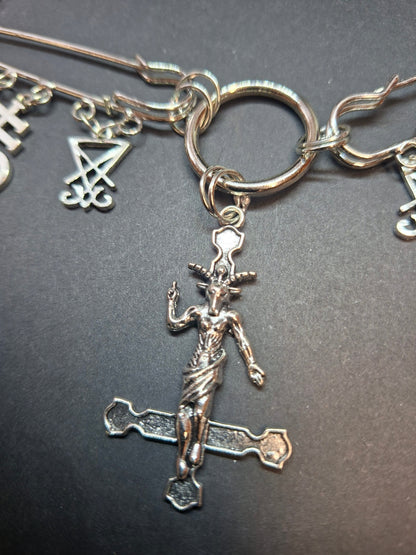 Kilt pin necklace ,Baphomet cross,satanic trinity :Gothic witchy satanic aesthetic