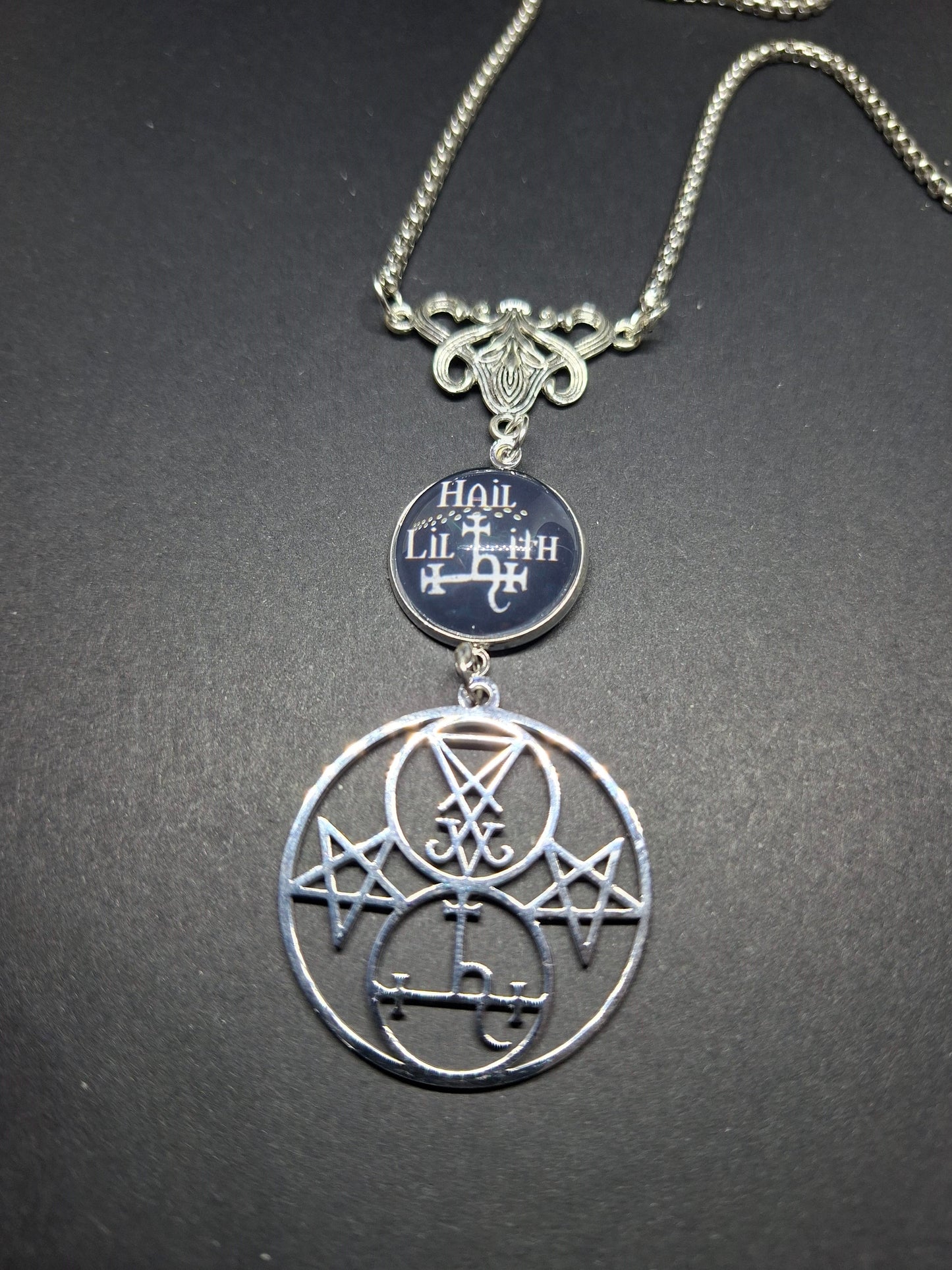 Nouveau style necklace with"Hail Lilith with sigil details :goth witchy killstar satanic