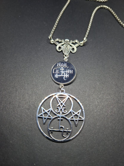 Nouveau style necklace with"Hail Lilith with sigil details :goth witchy killstar satanic