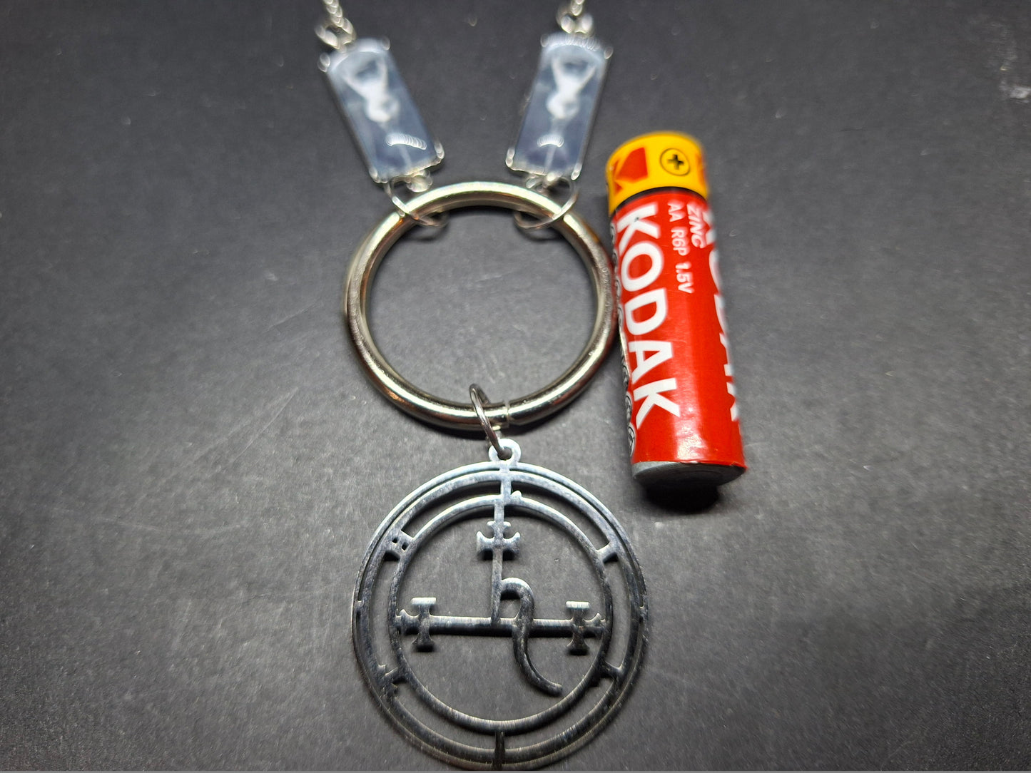 Goth Witchy Witch ,Succubus images and LARGE Stainless Steel Sigil of Lilith O ring necklace