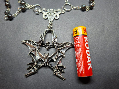 Goth Gothic Witchy Vampire "Bat Pentagram" romantic double layer rosary