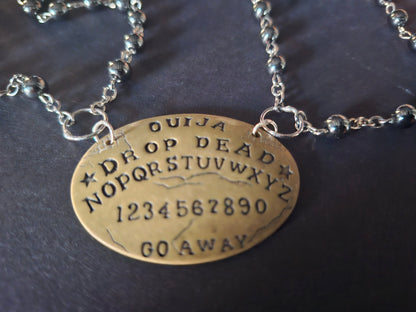 black hammerite double layer rosary , Paranormal spirit board,ouija planchette :gothic witchy occult jewelry