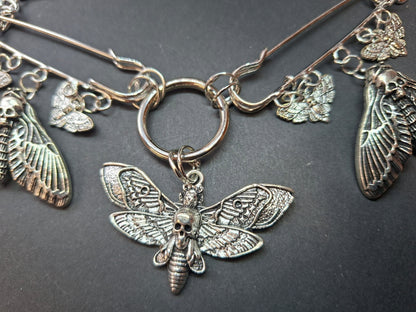 Kilt pin necklace ,Death head moths :Gothic witchy pagan aesthetic