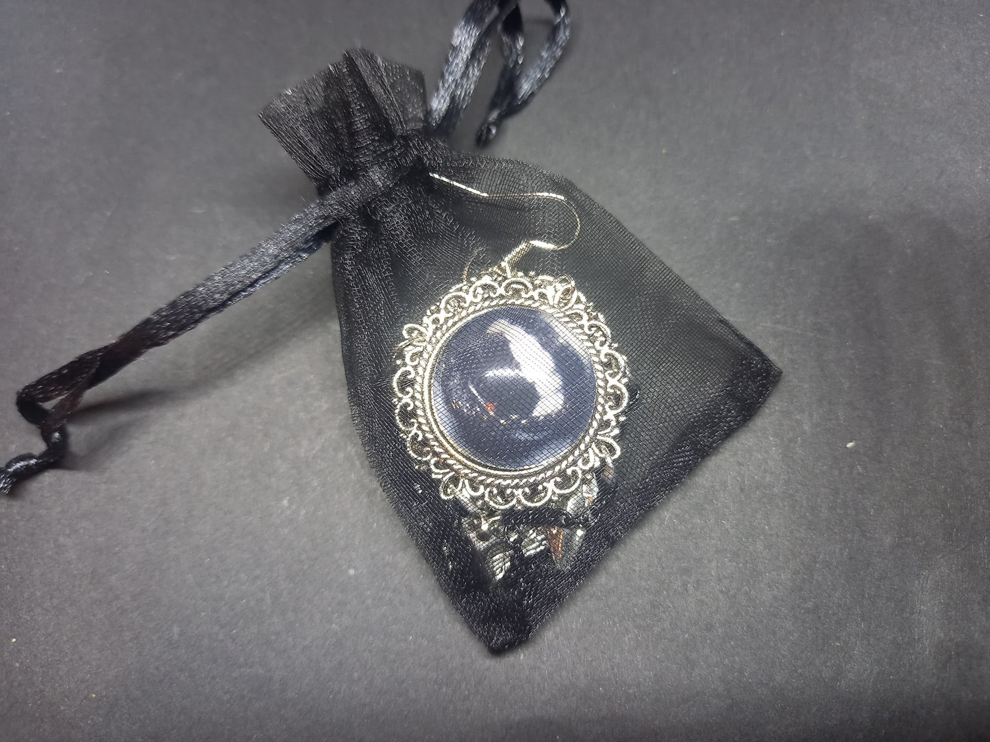 Goth Gothic Witchy Killstar Vampire " FANGS" deluxe ornate earrings with bat charm And chains