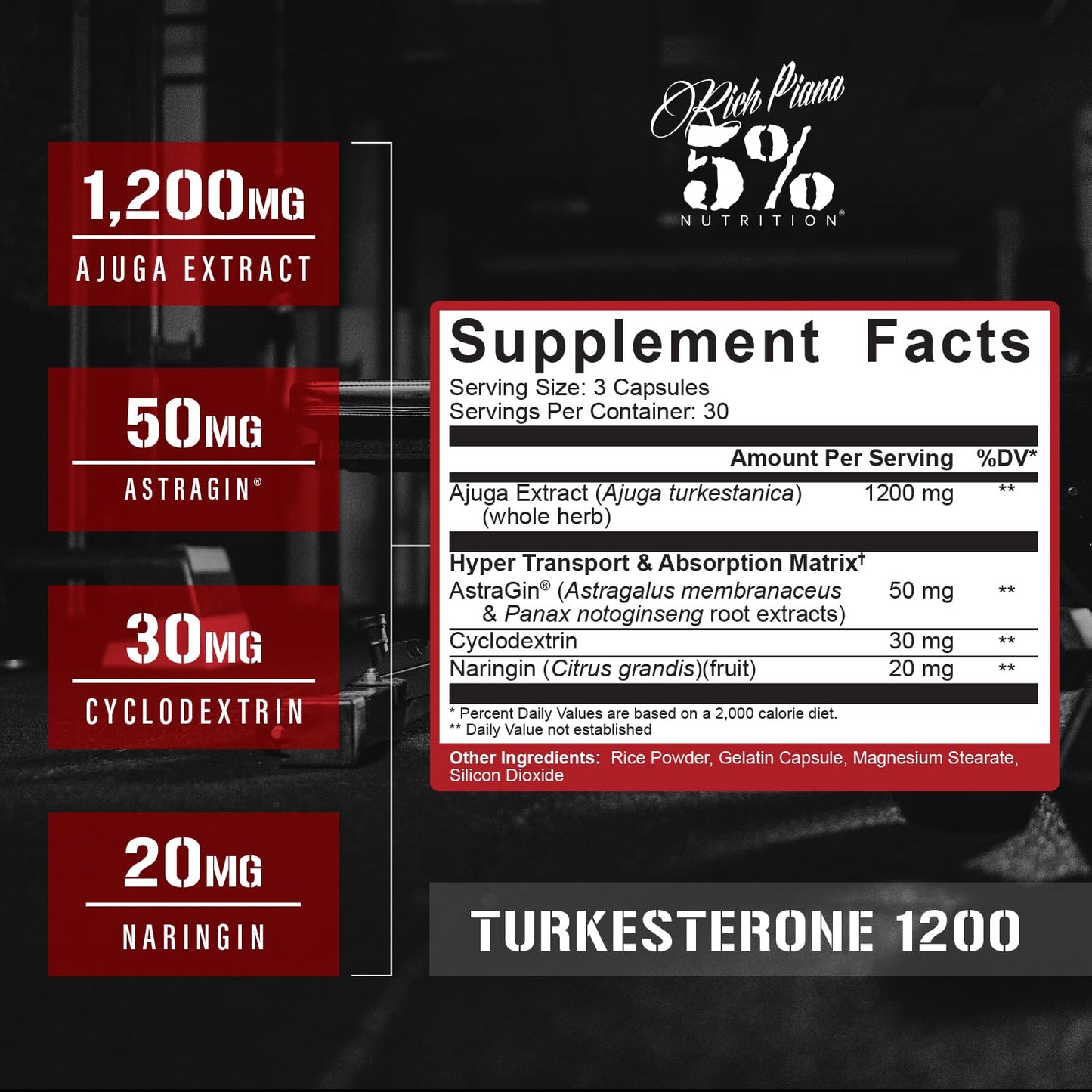 5% Nutrition Turkesterone 1200mg | Max Purity & Absorption | Complexed with Astragin, Cyclodextrin & Naringin | 90 Capsules (1 Month Supply)