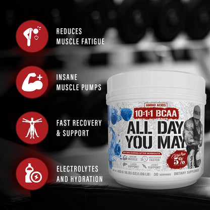 5% Nutrition Rich Piana AllDayYouMay BCAA Powder – Intra & Post-Workout Aminos, Hydration, Endurance (Fruit Punch) 16.93 oz