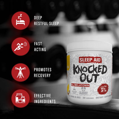 5% Nutrition Rich Piana Knocked Out Natural Sleep Aid Powder | Deep Sleep & Post-Workout Recovery | Honey Lemon Tea | 30 Servings