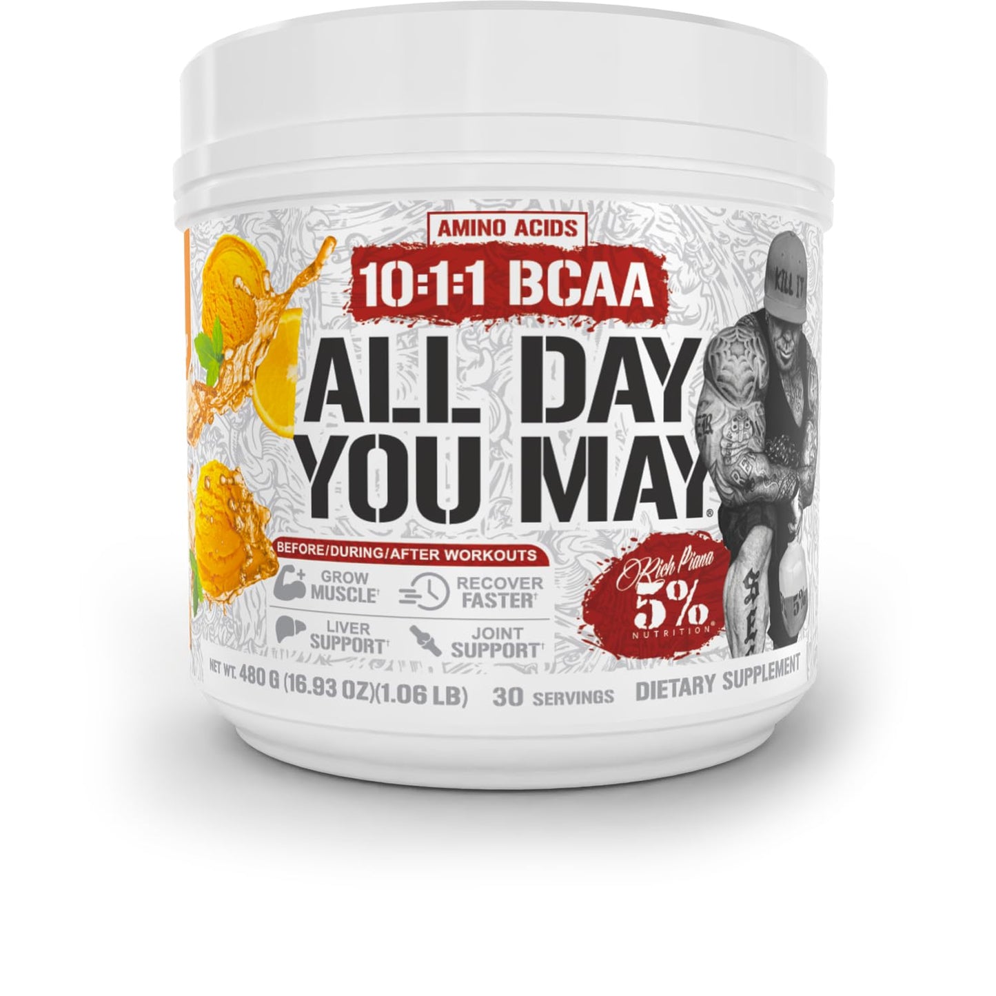 5% Nutrition Rich Piana AllDayYouMay BCAA Powder – Intra & Post-Workout Aminos