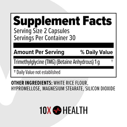 10X Health TMG Supplements - Liver Support, Heart Wellness, Energy | Non-GMO & Gluten-Free - 60 Capsules