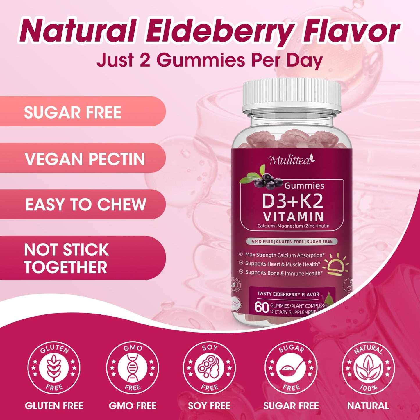 Vitamin D3 10000 IU + K2 MK-7 Vegan Gummies for Immune & Bone Support