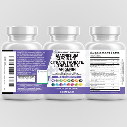 Magnesium Glycinate Complex 1000mg with L-Theanine & Apigenin – 60 Count | Clean Nutraceuticals