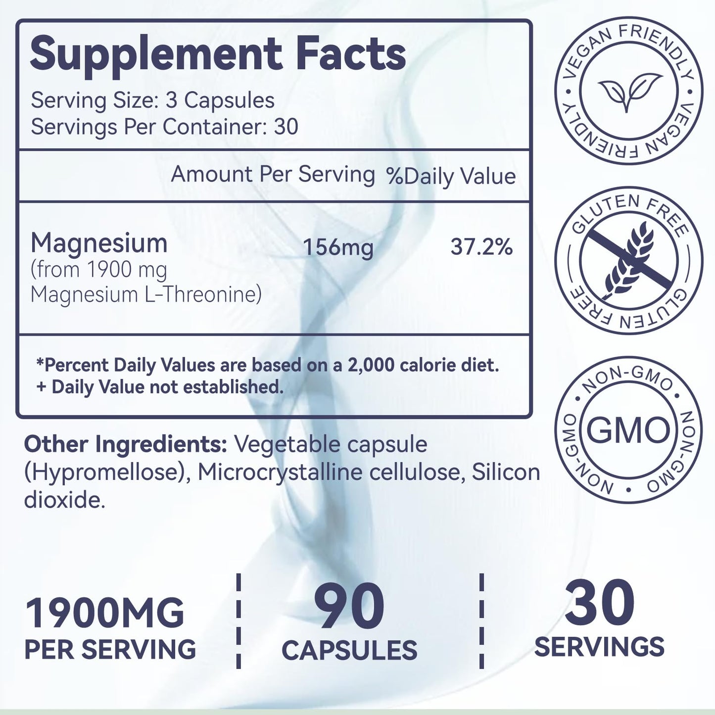 Magnesium L-Threonine, High Absorption Magnesium Supplement,1900mg Magnesium Threonine, Gluten Free, Non-GMO,180 Vegan Capsules