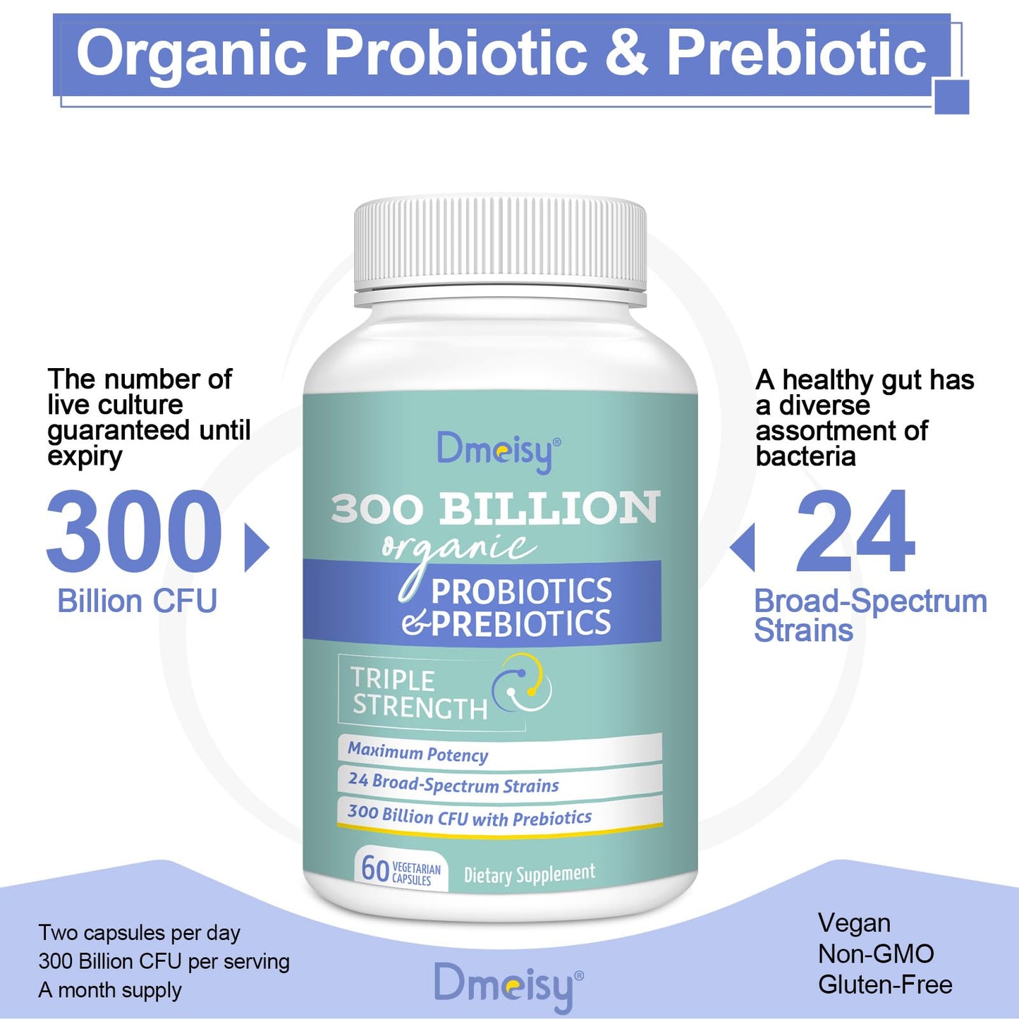 Probiotics for Women and Men – 300B CFU, 24 Strains + 15 Organic Herbs (2 Month Supply)