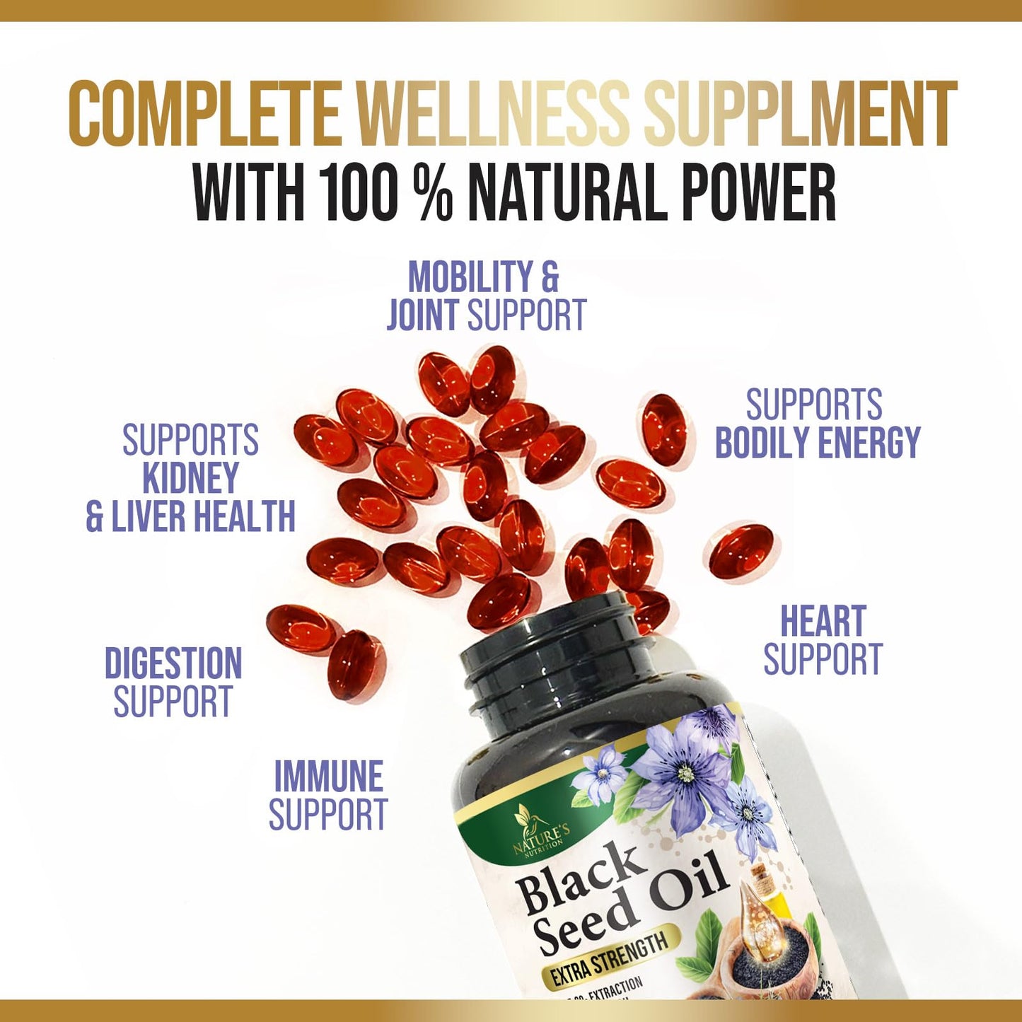 Black Seed Oil Softgels 1000mg – Nigella Sativa, Pure Black Cumin Oil, 60 Softgels | Non-GMO, USA Bottled