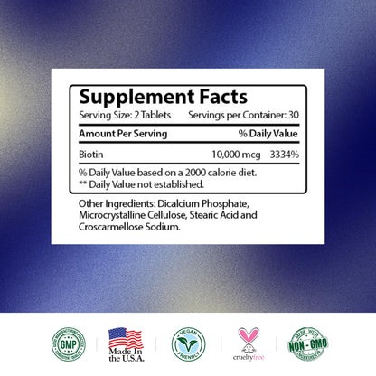 Research Verified Biotin 10,000mcg – Vegan Hair, Skin & Nails