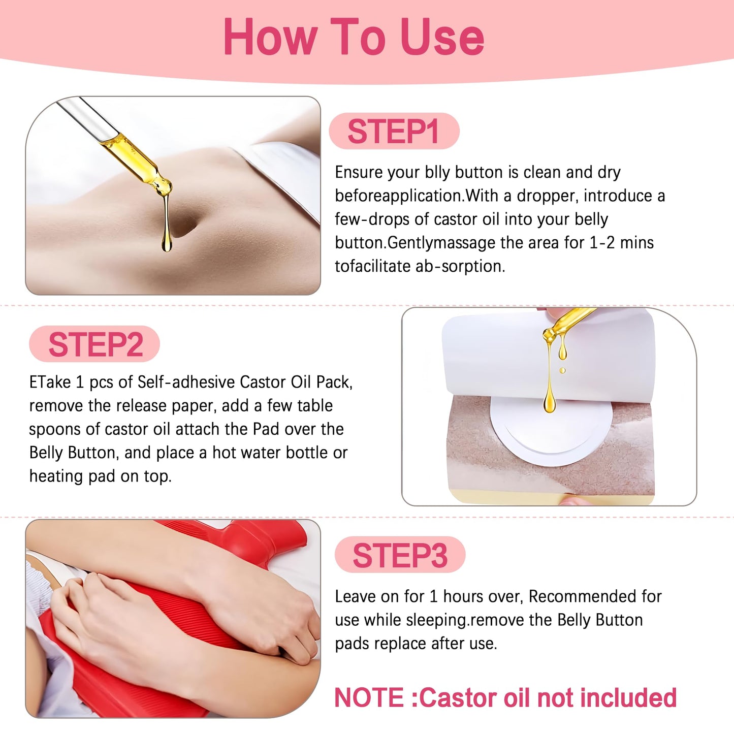 60Pcs Disposable Castor Oil Belly Button Patch - 3.15 x 3.15 Inches, Self-Adhesive, No-Wash, Organic Cotton, Anti-Seepage