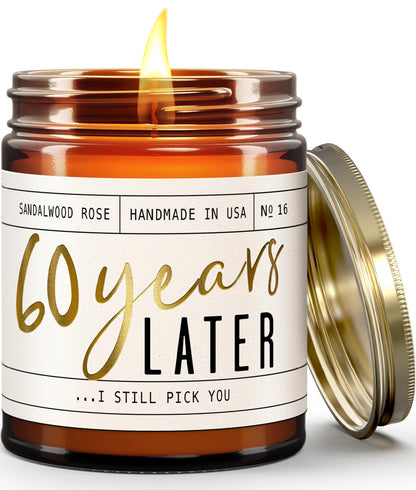 60th Anniversary Gifts – 60 Year Later Candle (Sandalwood Rose) – USA Made