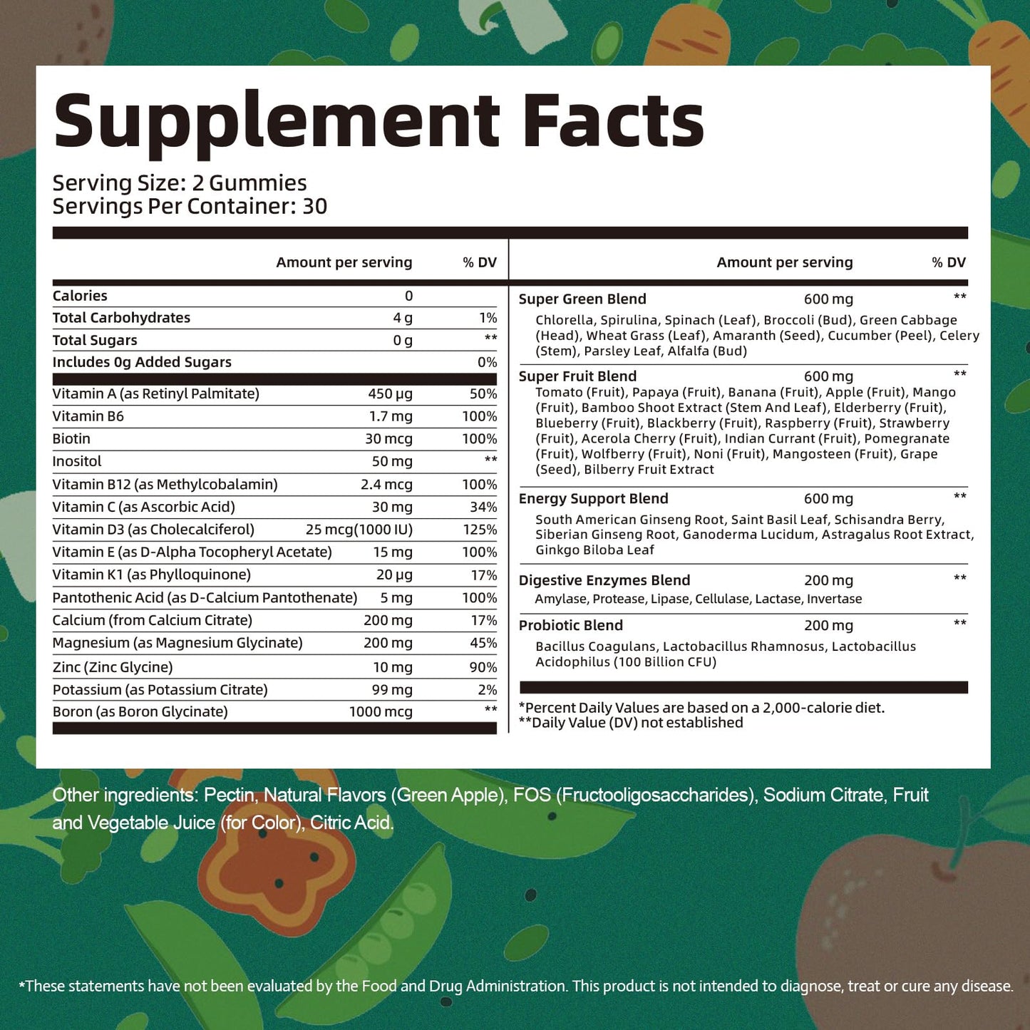 61-in-1 Super Greens Gummies for Women & Men | Probiotics, Energy & Digestive Health | Sugar Free