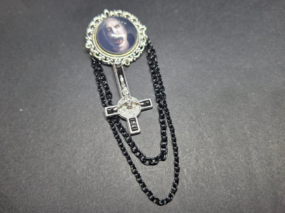 Ornate brooch with chains and inverted crucifix,The Conjuring inspired "Nun"