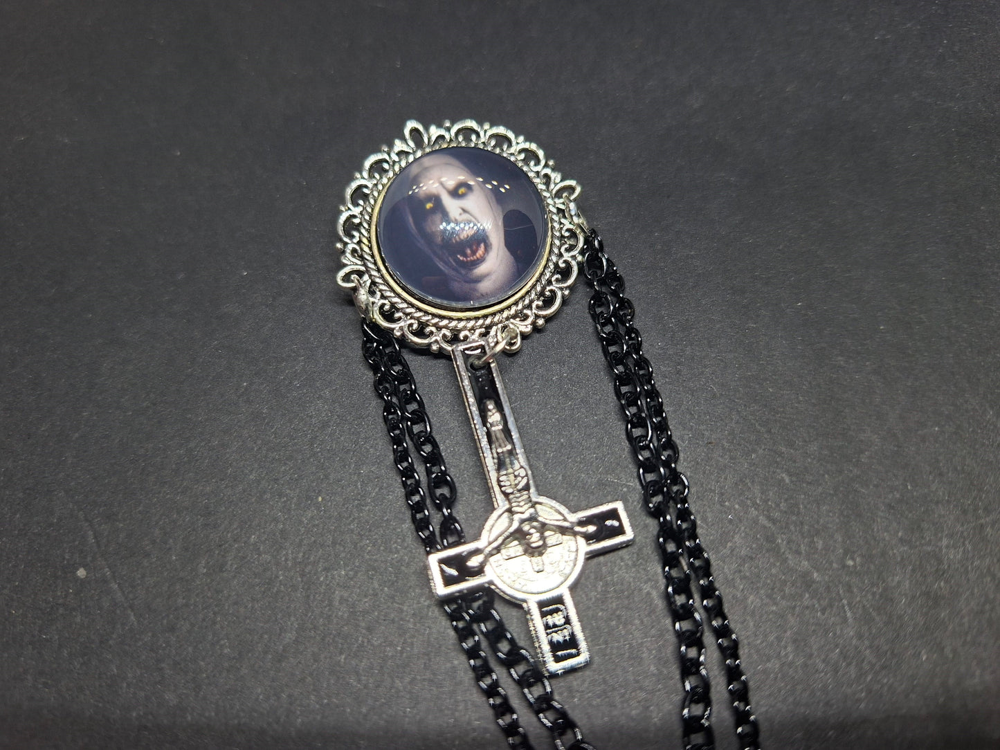 Ornate brooch with chains and inverted crucifix,The Conjuring inspired "Nun"