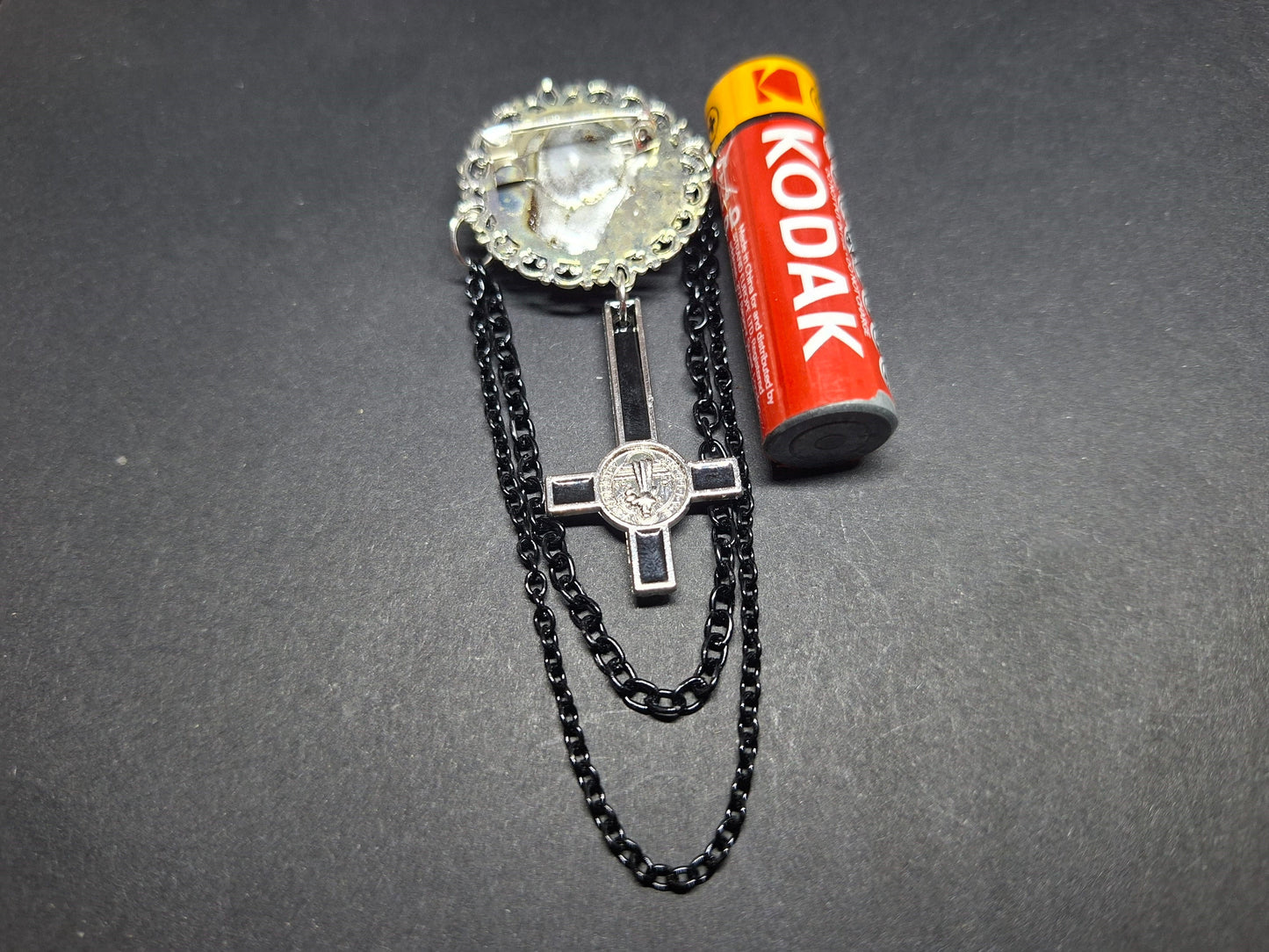 Ornate brooch with chains and inverted crucifix,The Conjuring inspired "Nun"