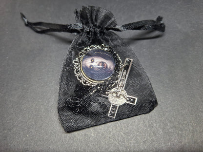 Ornate brooch with chains and inverted crucifix,The Conjuring inspired "Nun"