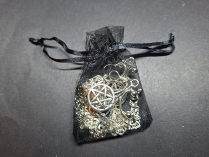 Oddity Curiosity Goth Gothic Witchy witchcraft occult satanic "Chandelier" satanic trinity with chains earrings