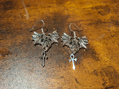 earrings ,Metal Bats with vampire masquerade ankhs : Goth Gothic Vampire Witchy Killstar
