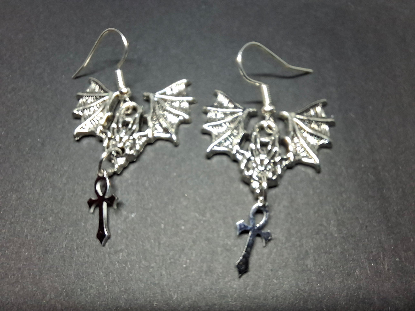 earrings ,Metal Bats with vampire masquerade ankhs : Goth Gothic Vampire Witchy Killstar