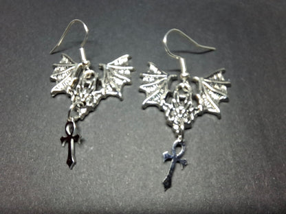 earrings ,Metal Bats with vampire masquerade ankhs : Goth Gothic Vampire Witchy Killstar
