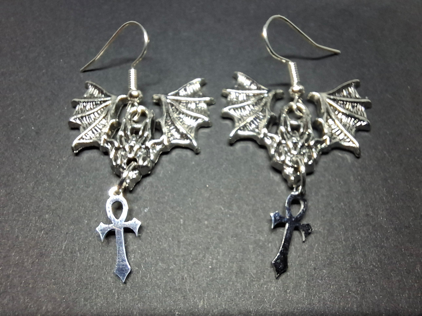 earrings ,Metal Bats with vampire masquerade ankhs : Goth Gothic Vampire Witchy Killstar