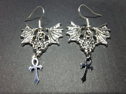 earrings ,Metal Bats with vampire masquerade ankhs : Goth Gothic Vampire Witchy Killstar