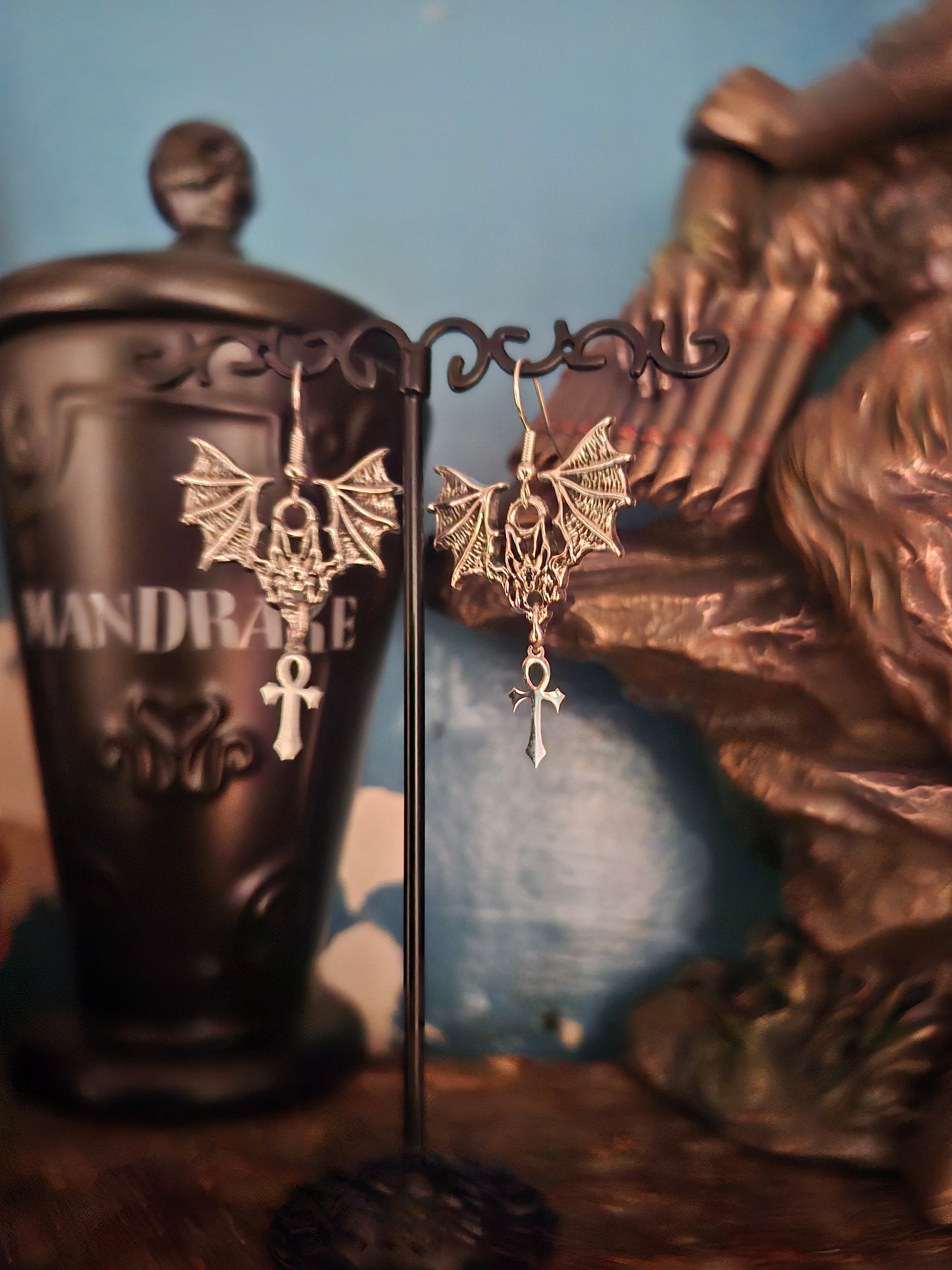 earrings ,Metal Bats with vampire masquerade ankhs : Goth Gothic Vampire Witchy Killstar