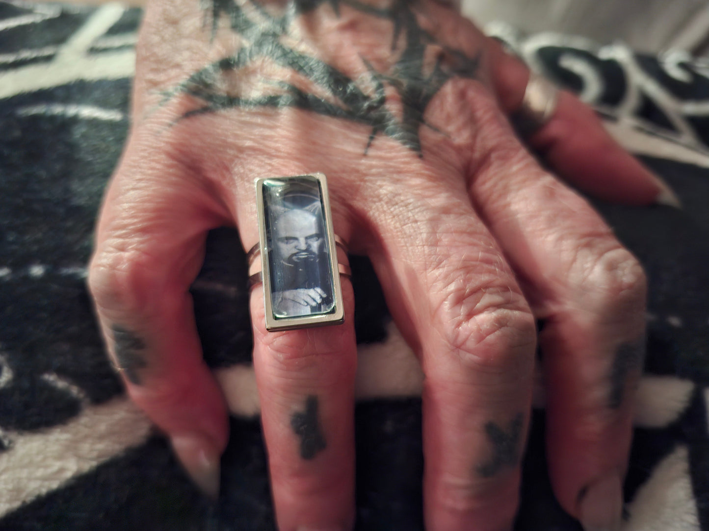 Rectangle adjustable Rings,Anton LaVey : Satanic occult goth witchy ritual jewelry