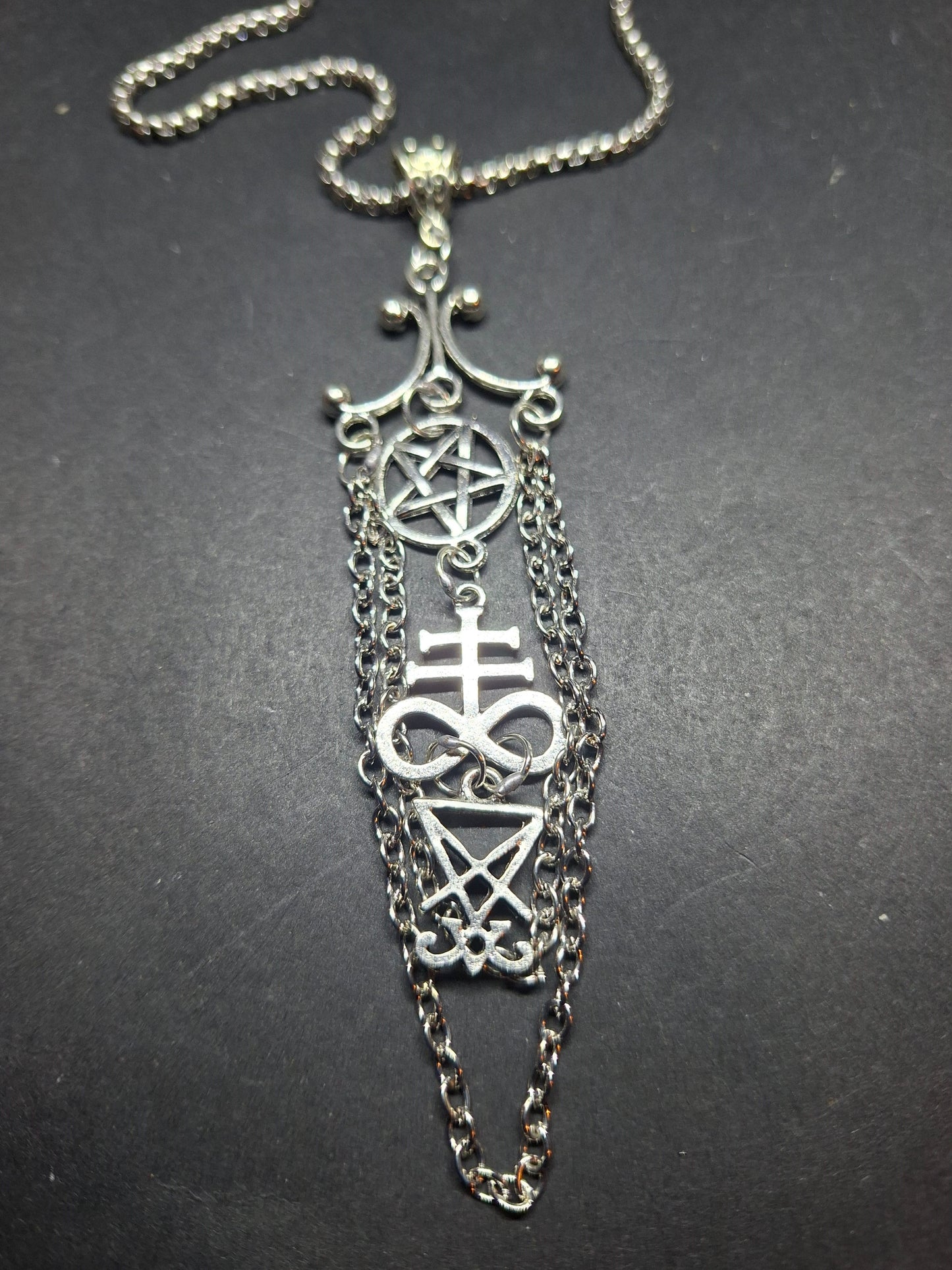 Goth Gothic Witchy witch witchcraft killstar Occult satanic "Satanic Trinity" chandelier necklace