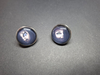 Set of 2 Pin badges inspired by  "Bride of Chucky " Chucky and tiffany