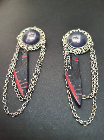Ornate brooch with chains and blood splatter knife inspired by "Bride of Chucky " Chucky and tiffany