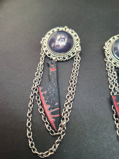 Ornate brooch with chains and blood splatter knife inspired by "Bride of Chucky " Chucky and tiffany