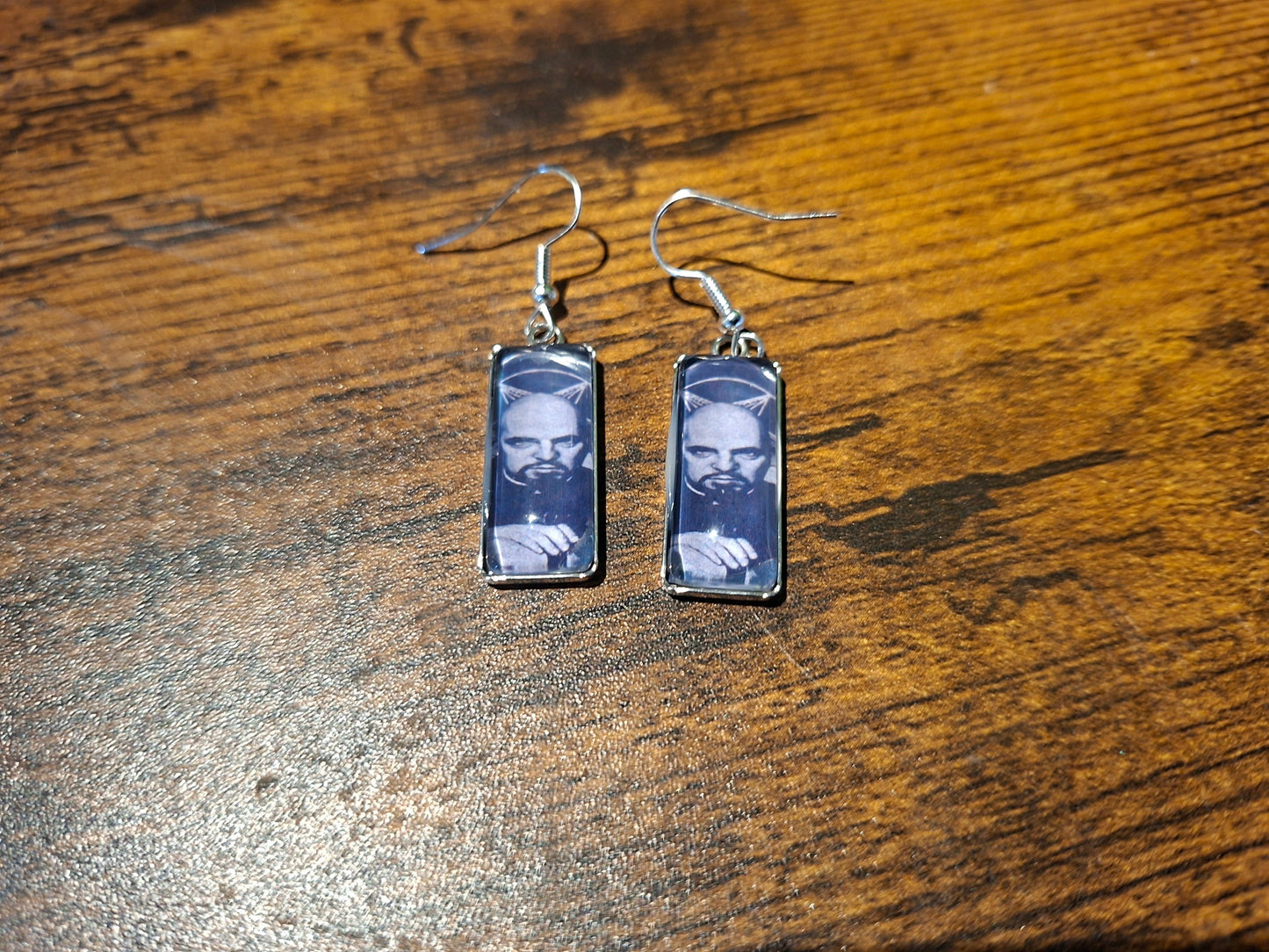 Stainless Steel rectangle image earrings, Satanic Anton LaVey inspired :Goth Gothic Witchy